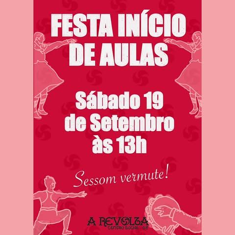 FESTA INÍCIO DE AULAS
Sábado 19 de Setembro às 13h
Sessom vermute!
